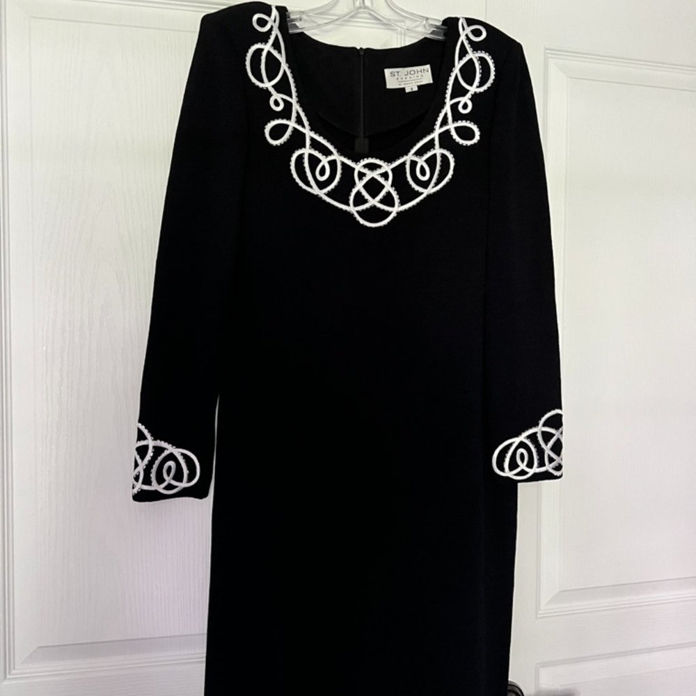St. John Black Beaded Sheath Dress